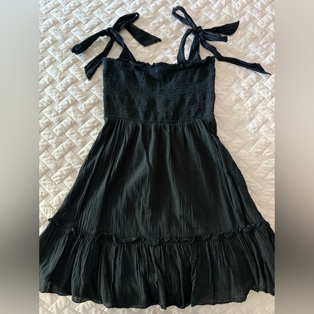 Aerie Black Pleated Sundress Spaghetti Strap